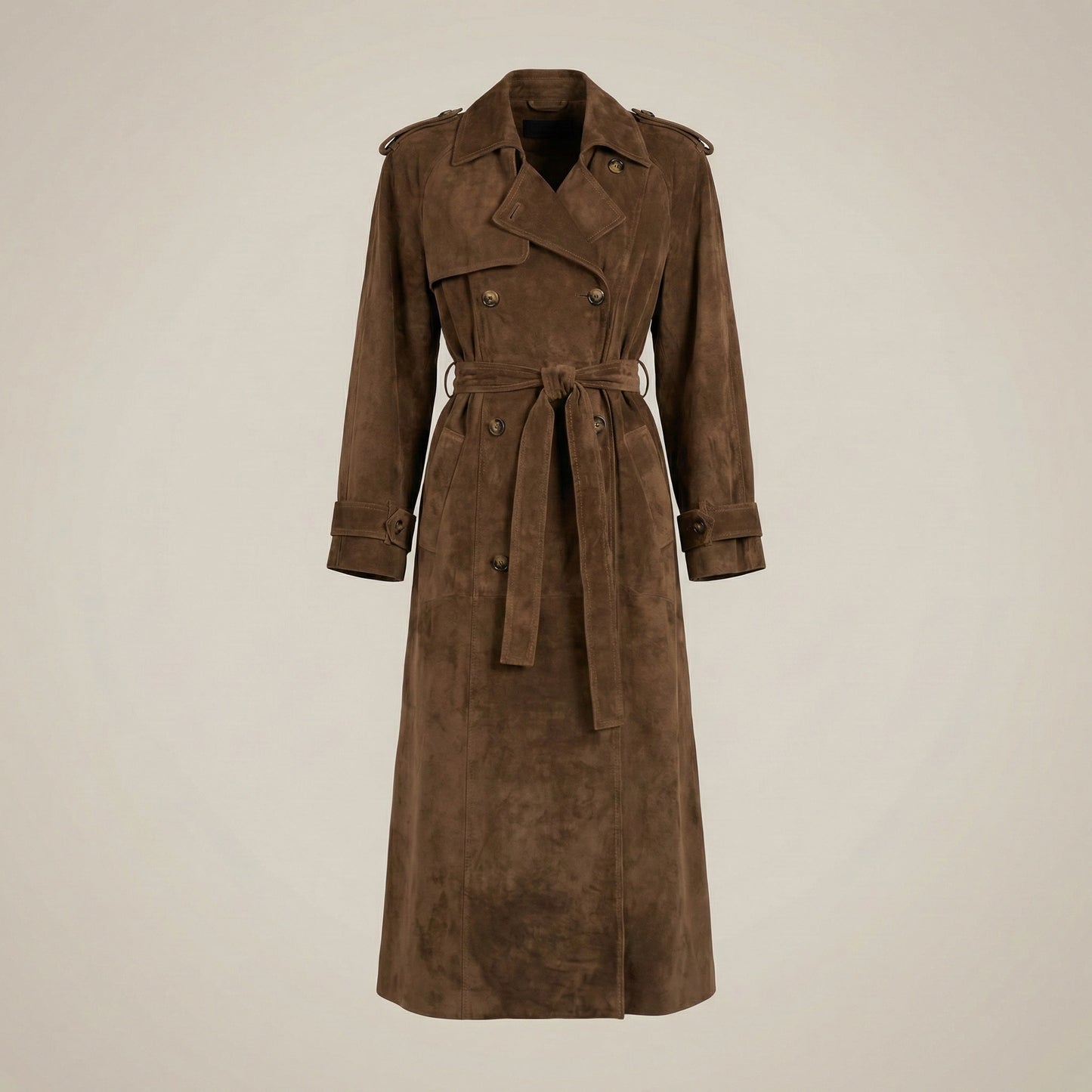 Brown trench coat on a beige background