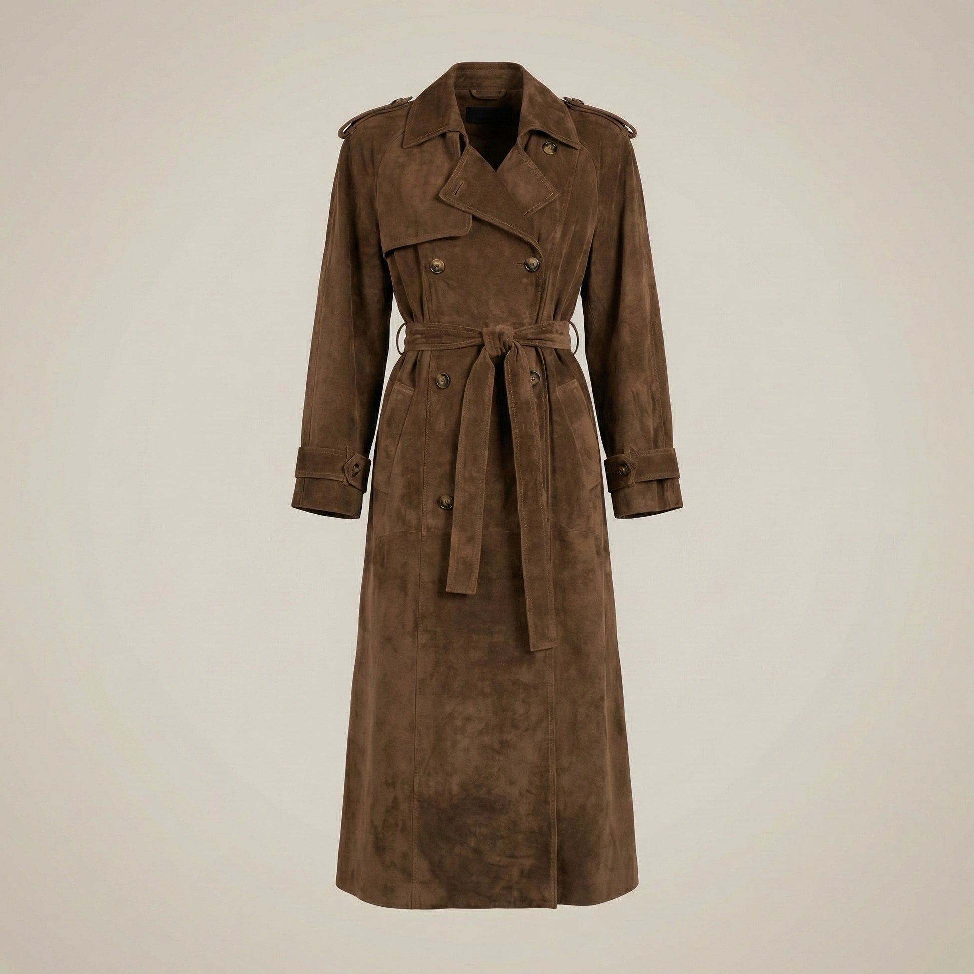 Brown trench coat on a beige background